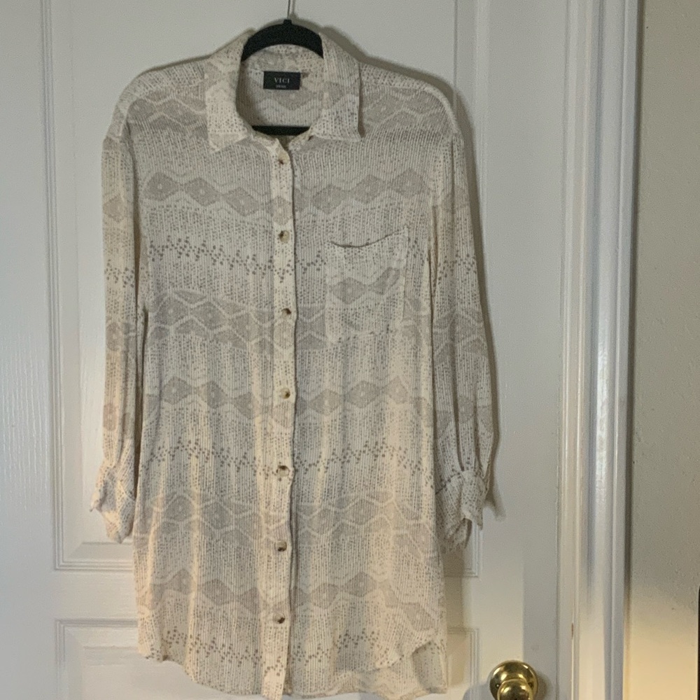 Vici Textured Cream Button-Down Shirt